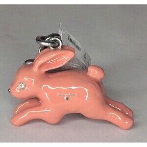 NWT Coach Bunny Rabbit Bag Charm Keychain Fob Silver / Coral Pink CBH21